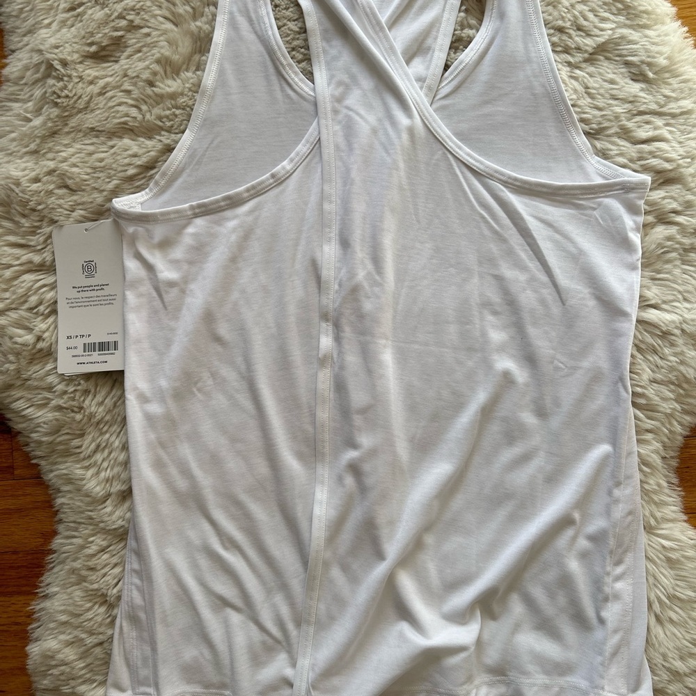 Size XS Athleta Essence Tie Back Tank Top Athletic Gym Workout WhiteNWT - Picture 2 of 5